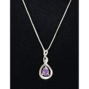 Sterling Silver Amethyst & Moissanite Infinity Trembler Necklace Marked "H"
